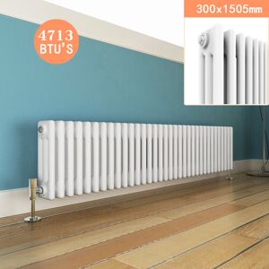 Elegant - Traditional Radiator White 300 x 1505 mm Designer Horizontal Column Radiator Cast Iron Style Triple Rads