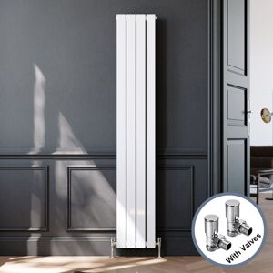 ELEGANT Vertical Flat Column Designer Radiator Wall/Floor Mounted Central Heating Rad 1800x300mm White Flat Double Panel Radiator + Modern Angled