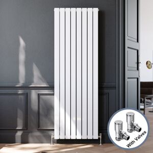 Elegant - Vertical Flat Column Designer Radiator Wall/Floor Mounted Central Heating Rad 1800x608mm White Flat Double Panel Radiator + Modern Angled
