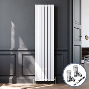Elegant - Vertical Flat Column Designer Radiator Wall/Floor Mounted Central Heating Rad 1800x452mm White Flat Double Panel Radiator + Modern Angled