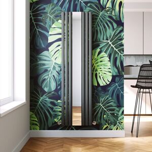 Elegant - Vertical Column Designer Radiator Anthracite Oval Single Panel Rad 1800 x 500mm with Mirror + Angled Radiator Valves