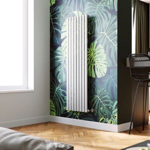 Elegant - Vertical Column Designer Radiator White Oval Single Panel Rad 1600 x 472mm + Angled Radiator Valves