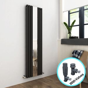 ELEGANT Vertical Mirror Radiator 1800 x 500mm Designer Anthracite Oval Column Panel Heating Rad with Thermostatic Radiator Valves