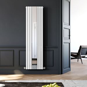 ELEGANT Vertical Mirror Radiator 1800 x 500mm Designer White Oval Column Panel Heating Rad with Angled Radiator Valves