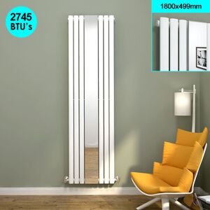 Elegant - Vertical Mirror Radiator Designer Oval Column Panel Central Heating Radiator White 1800 x 499 mm