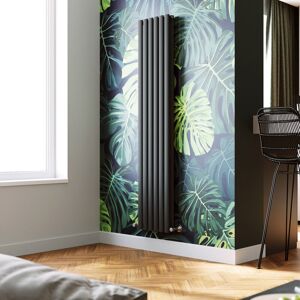 Elegant - Vertical Radiator 1800 x 354mm Double Panel Designer Anthracite Oval Column Heating Rad with Angled Radiator Valves