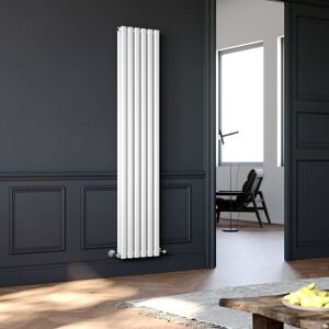 Elegant - Vertical Radiator 1800 x 354mm Double Panel Designer White Oval Column Heating Rad with Angled Radiator Valves