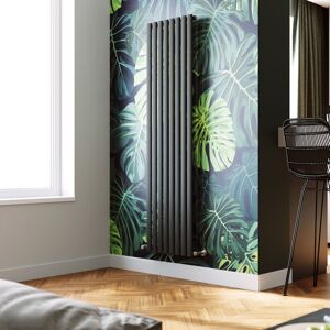 Elegant - Vertical Radiator 1800 x 472mm Single Panel Designer Anthracite Oval Column Heating Rad with Angled Radiator Valves
