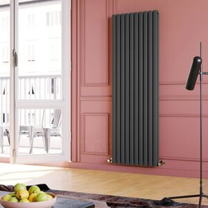 Elegant - Vertical Radiator 1800 x 590mm Double Panel Designer Anthracite Oval Column Heating Rad