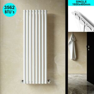 White Central Heating Vertical Column Radiator Designer Radiator Heater 1600 x 480mm Oval Single Panel - Elegant