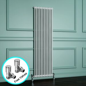 Elegant - White Traditional Radiator 1800 x 550 mm White Cast Iron Style Radiator Vertical Panel Radiators 2 Column + Angled Radiator Valves