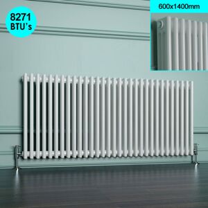 Elegant - 600 x 1400 mm Rads Traditional Radiator Cast Iron Style Horizontal Radiator White Triple Horizontal Column Radiators