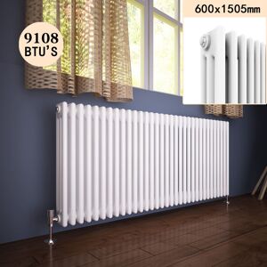Elegant - 600 x 1505 mm Traditional Radiator Cast Iron Style Horizontal Radiator White Triple Horizontal Column Radiators