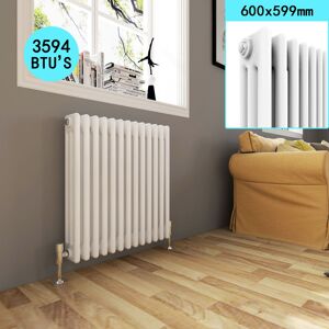 Elegant - Traditional Radiator 600 x 599 mm Cast Iron Style Horizontal Radiator White Triple Horizontal Column Rads