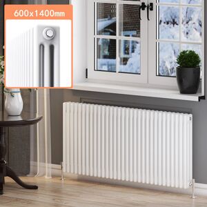 Elegant - Traditional Radiator Cast Iron Style White Triple Column Radiator 600 x 1400 mm Horizontal