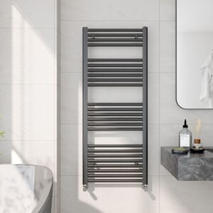 EMKE Heated Towel Rail Radiator Straight Central Heating Towel Rails Towel Warmer 1200x500mm Suitable for 6m², Black