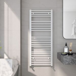 EMKE Heated Towel Rail Radiator Straight Central Heating Towel Rails Towel Warmer 1200x500mm Suitable for 6m², White
