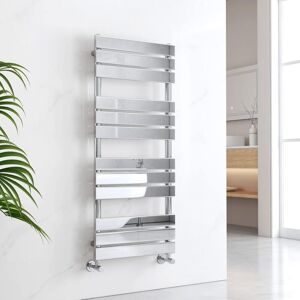 EMKE Chrome Flat Panel Heated Towel Rail Central Heating Radiators for Bathroom Kitchen 1200 x 500 mm Towel Radiator