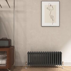 Traditional Cast Iron Style Anthracite 3 Column Horizontal Radiator Central Heating, 300mmx830mm - Emke