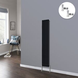 NRG Flat Panel Design Radiator Bathroom Central Heating Radiators Black with Angled Manual Pair of Valves 1600 x 272mm Vertical Single