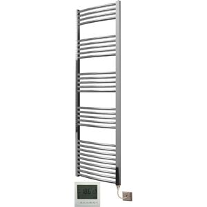Greenedhouse - Greened House 500mm wide x 1600mm high Chrome Curved Electric Heated Towel Rail Designer Towel radiator + 7 Day Timer and Room