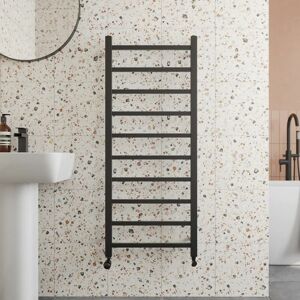 Duratherm - Solaro Designer Matt Black Heated Towel Rail Square Bar Bathroom Radiator Ladder Wall Mounted 1200 x 500mm