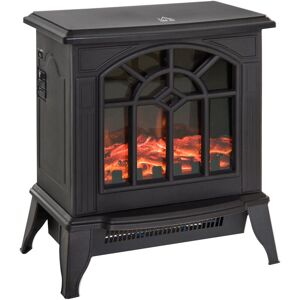 Homcom - Freestanding Electric Fireplace Heater w/ led Flame 1000W/2000W Black