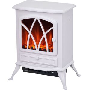 HOMCOM Freestanding Fireplace Flame Effect Electric Heater Log Burning White