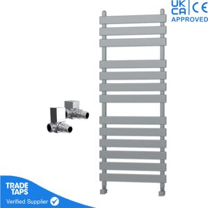 Gravahaus - Marvella Chrome Flat Panel Towel Rail - 1300 x 500mm - Corner Manual Square Valve Pair
