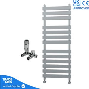 Gravahaus - Marvella Chrome Flat Panel Towel Rail - 1300 x 500mm - Corner trv Valve Pair