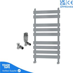 Gravahaus - Marvella Chrome Flat Panel Towel Rail - 950 x 500mm - Angled trv Valve Pair