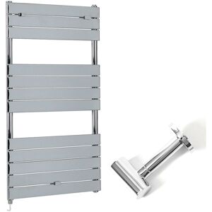 Milano - Lustro Electric - Modern Chrome Flat Panel Heated Towel Rail Radiator with Simple Heating Element and Cable Cover - 1213mm x 600mm