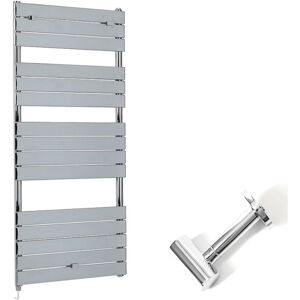 Milano Lustro Electric Chrome Flat Panel Heated Towel Rail Radiator with Simple Heating Element and Cable Cover - 1512mm x 600mm
