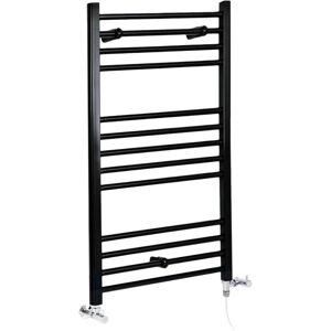 Milano Nero Black Dual Fuel Electric Straight Bar Heated Towel Rail Radiator - 1000mm x 600mm