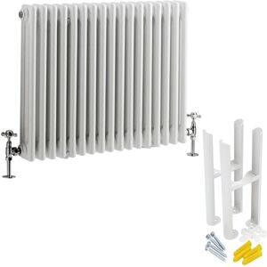 Milano - Windsor - Traditional White Cast Iron Style Horizontal Triple Column Radiator with Feet - 600mm x 785mm
