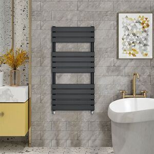 Warmehaus - Minimalist Heated Towel Rail Radiator Bathroom Flat Panel Black 1200x600mm