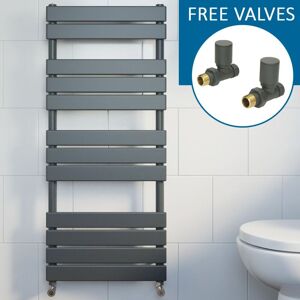 Duratherm - Anthracite Flat Panel Heated Towel Rail Grey Bathroom Radiator 1200 x 600mm & Straight Valve