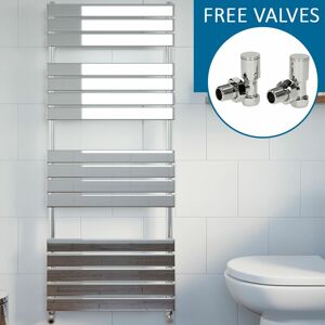 Duratherm - Modern Flat Panel Heated Towel Rail Radiator Chrome 1600 x 600mm Angled Valves