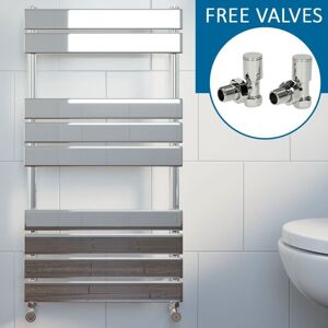 Duratherm - Chrome Flat Panel Heated Towel Rail Bathroom Radiator 950 x 500mm Angled Valve