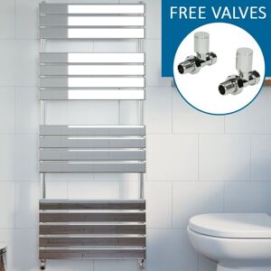 Duratherm - Chrome Flat Panel Heated Towel Rail Bathroom Radiator 1600 x 500mm Straight Valve