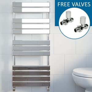 DuraTherm Chrome Flat Panel Heated Towel Rail Bathroom Radiator 1200 x 500mm Straight Valve