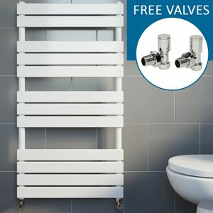 DURATHERM Modern Flat Panel Heated Towel Rail Radiator White 1200 x 600mm Angled Valves