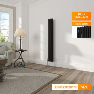 NRG - 3 Column Traditional Vintage Cast Iron Style Radiator Vertical Black 1500 x 202mm