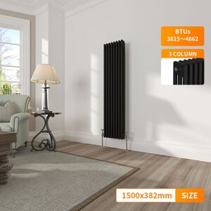 NRG - 3 Column Traditional Vintage Cast Iron Style Radiator Vertical Black 1500 x 382mm