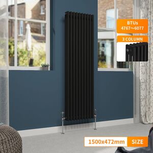 NRG 3 Column Traditional Vintage Cast Iron Style Radiator Vertical Black 1500 x 472mm