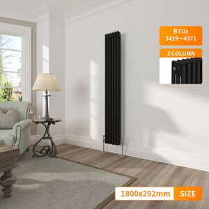 NRG 3 Column Traditional Vintage Cast Iron Style Radiator Vertical Black 1800 x 292mm