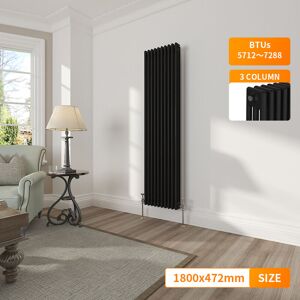 NRG - 3 Column Traditional Vintage Cast Iron Style Radiator Vertical Black 1800 x 472mm