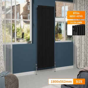 NRG - 3 Column Traditional Vintage Cast Iron Style Radiator Vertical Black 1800 x 562mm