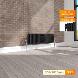 NRG Black 2 Column Traditional Cast Iron Style Horizontal Vintage Radiator Rad 300 x 1010mm
