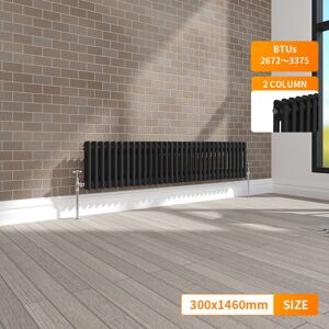 NRG - Black 2 Column Traditional Cast Iron Style Horizontal Vintage Radiator Rad 300 x 1460mm